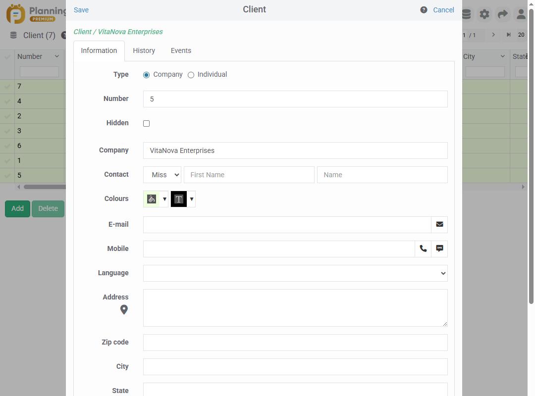 Detailed client record