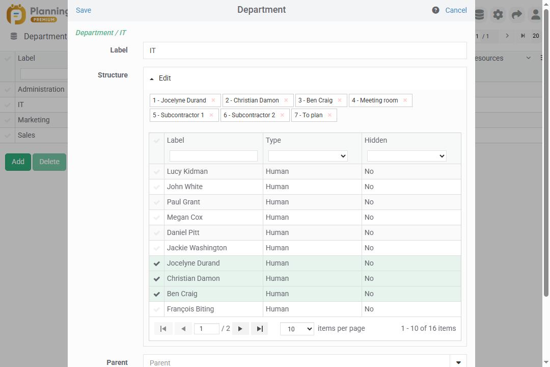 Grouping resources by department