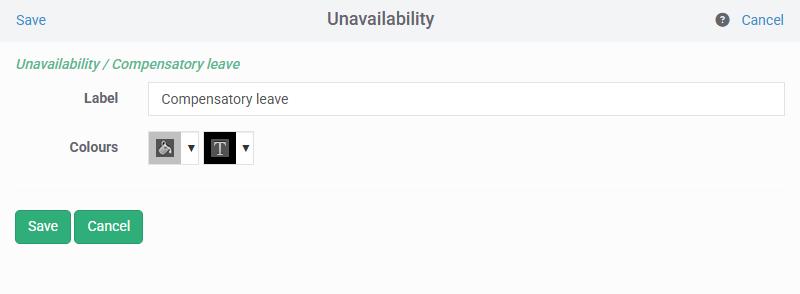 Personalising your list of absences, holidays and other cases of unavailability
