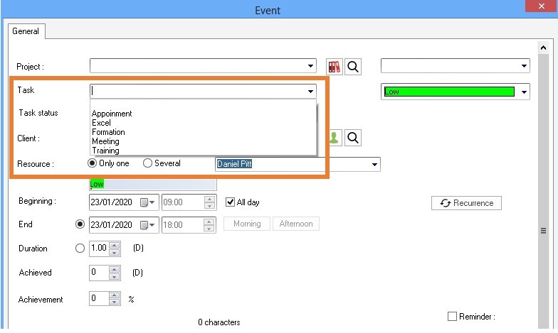 Customising the tasks list per department