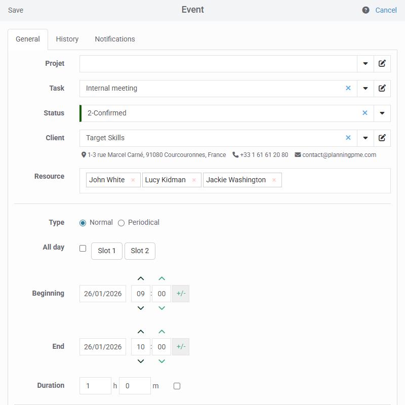 Creating a new event in the schedule