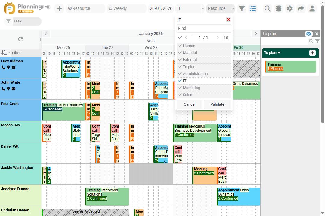 Displaying a department in the schedule