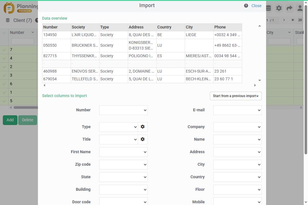 Import of customers