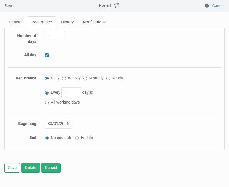 Managing recurring events