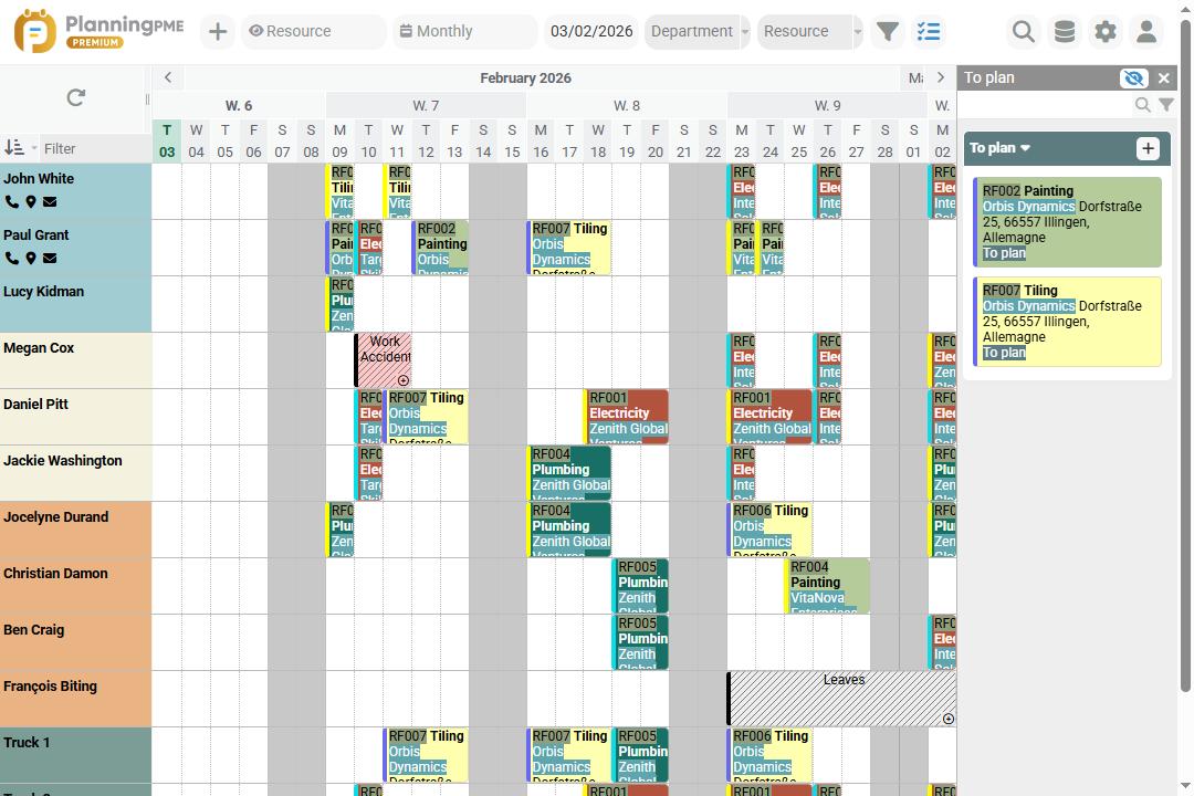 Optimise the schedule of engineers for construction projects
