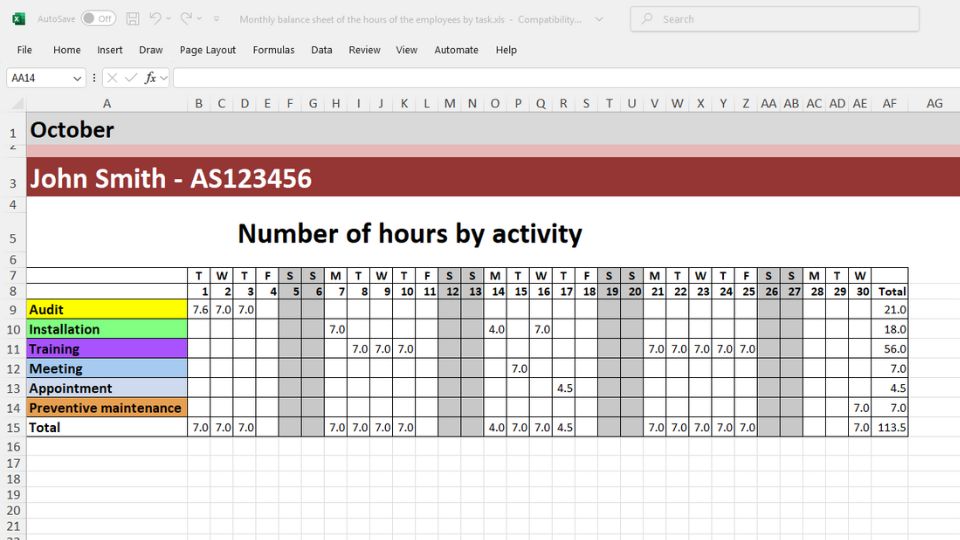 Excel planning template