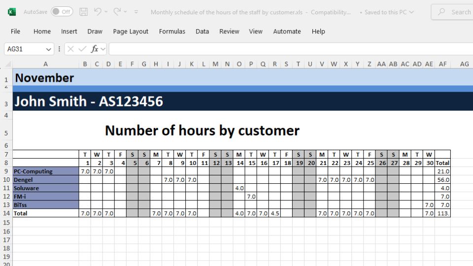 Excel board by customer