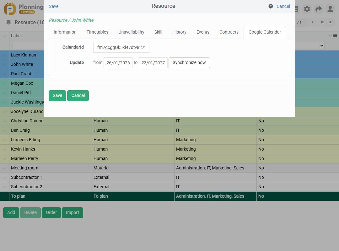 Setting up Google Calendar in PlanningPME Web Access