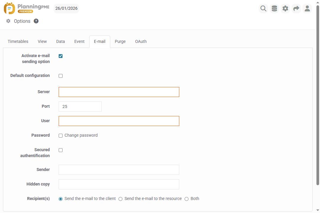 Initialising the sending of e-mails