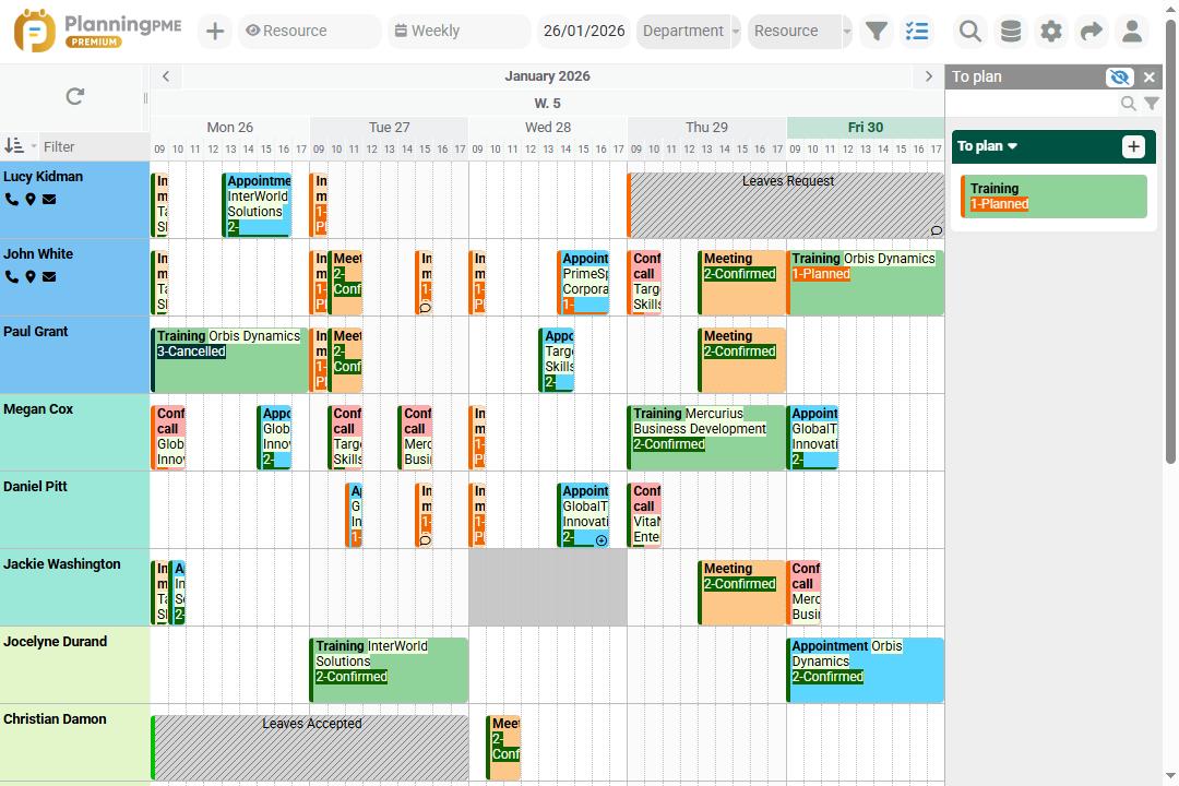 Example of a work schedule in PlanningPME