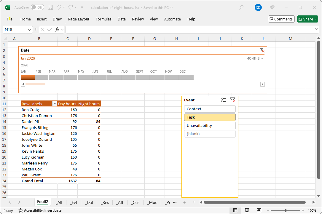 Template to calculate night hours